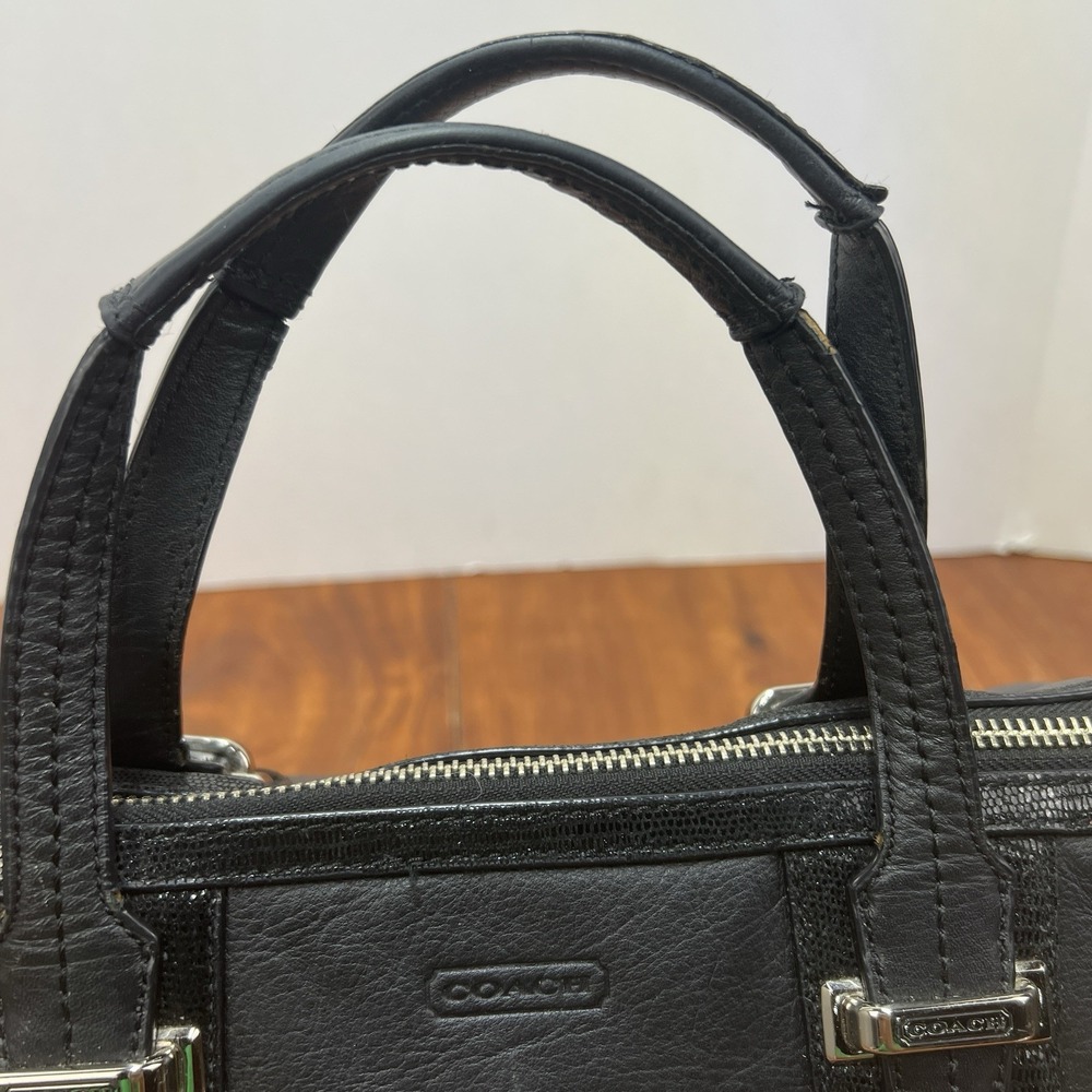Coach F25796 Black Leather Satchel Handbag Silver Hardware Zip Top Purse - Picture 6 of 16